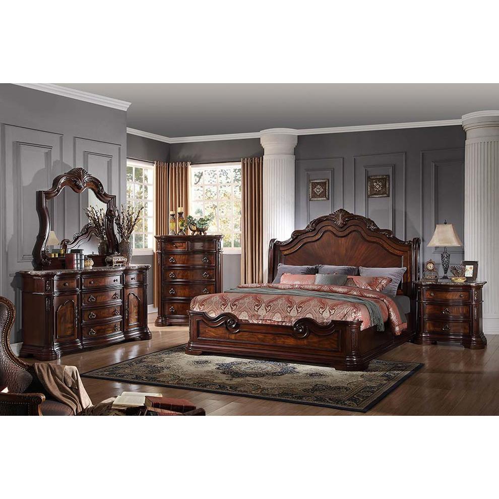 Best Master Furniture Barney 5-Piece Traditional Walnut With Marble Bedroom Set
