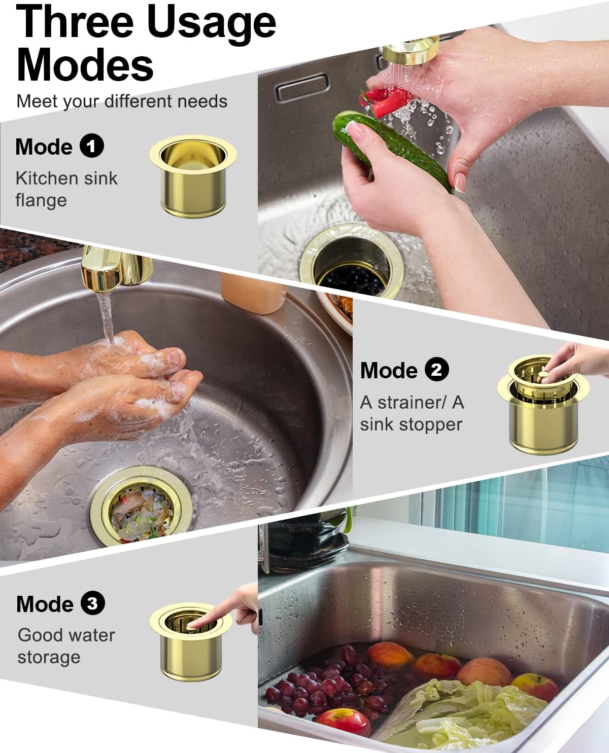 BOTEMY B9179 Extended Garbage Disposal Flange with Basket Strainer Stopper, Deep Kitchen Sink Flange for 3-1/2 Inch Standard Sink Drai