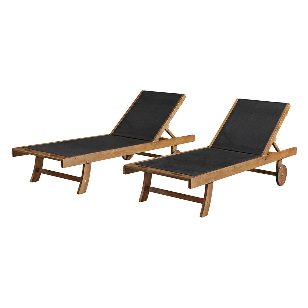 Bolton Furniture Caspian Eucalyptus Wood Outdoor Lounge Chair with Mesh Seating, Set of 2