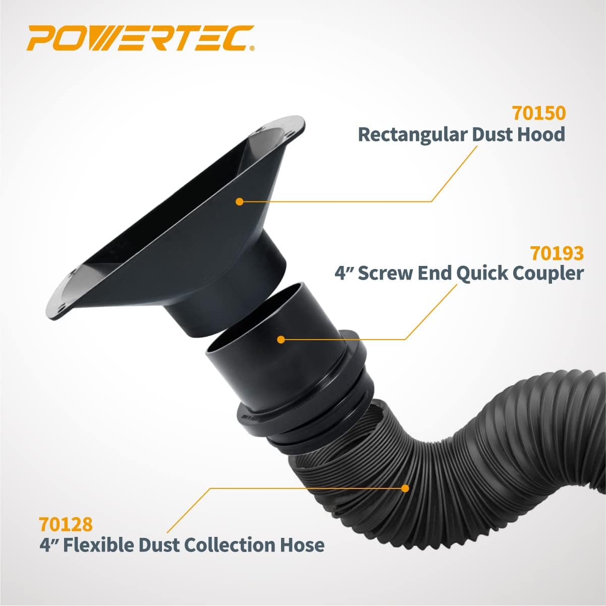 Powertec 70207 4 Inch Flexible Dust Collection Hose and Fittings Kit