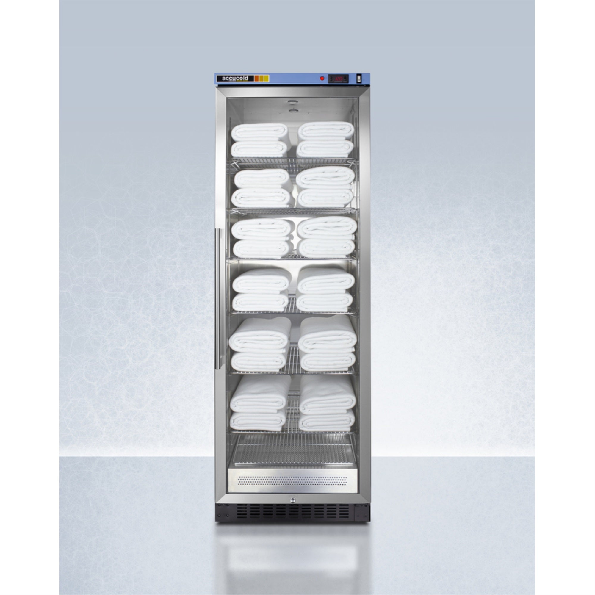 Puretherm Single chamber blanket warmer with glass door, stainless steel interior, digital thermostat, and lock PTHC155G