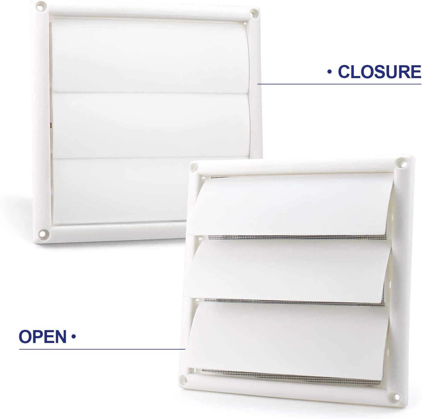 Funmit 6&s;&s; Louvered Vent Cover for Exterior Wall Vent Hood Outlet Airflow Vent Dryer Air Vent (White)