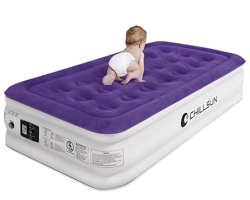 CHILLSUN Twin Air Mattress Inflatable Airbed with Built in Pump, 3 Mins Quick Self-Inflation, Comfortable Top Surface Blow Up Be
