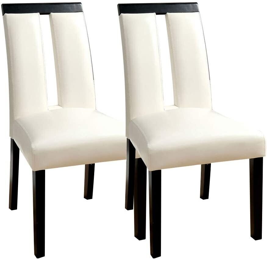 Esofastore Contemporary White Color 2pcs Dining Chairs Leatherette Padded Chairs Slit Back Design Unique Dining Room Furniture Chair