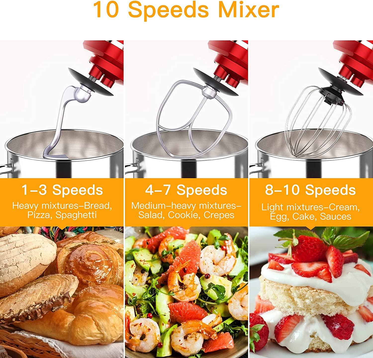 flexwill stand mixer, 7.5qt 660w electric dough mixer, kitchen 10-speed tilt-head food mixer for baking&a;cake, with stainless