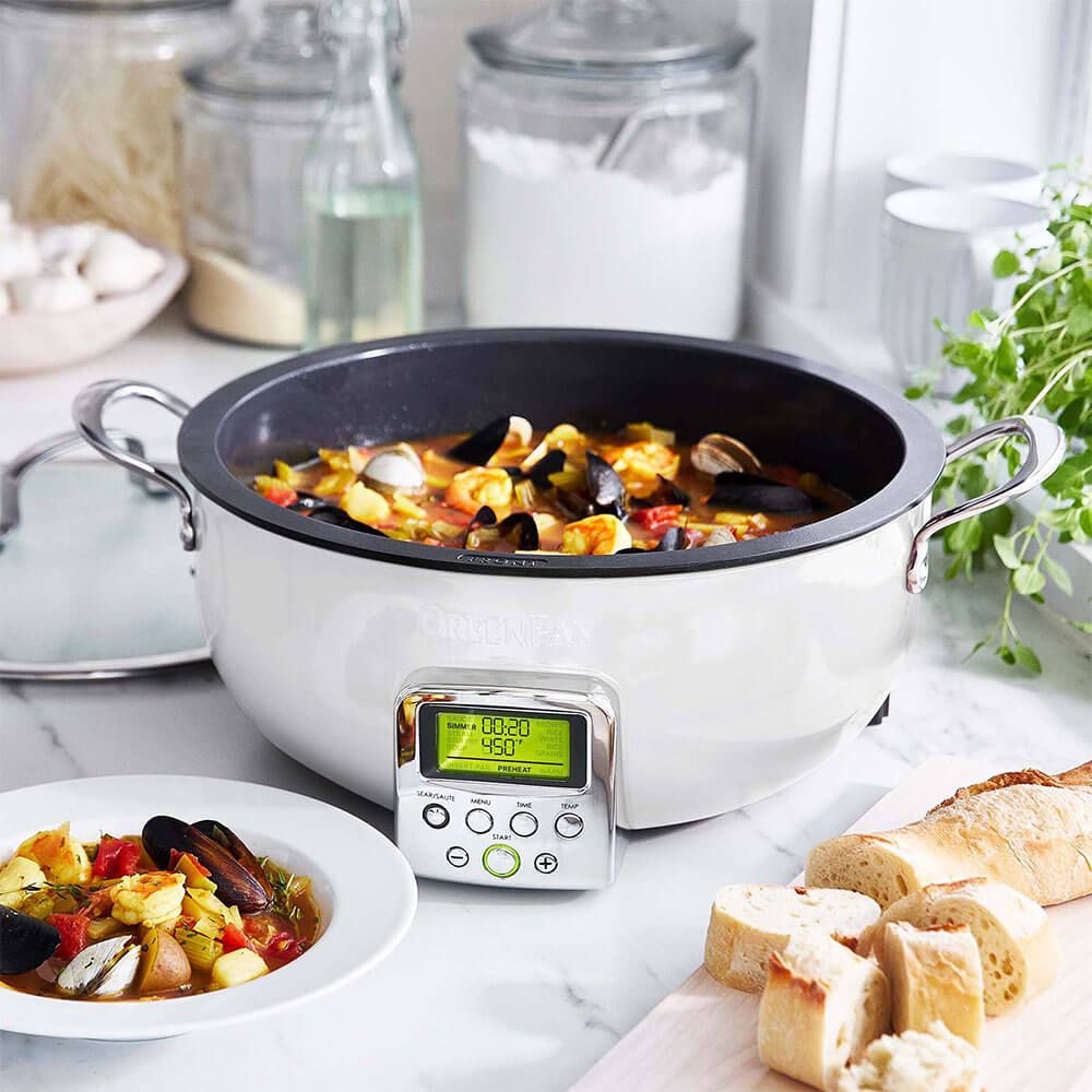 Green Pan GreenPan CC005092001 6-Qt. Essential Electric Smart Skillet - White