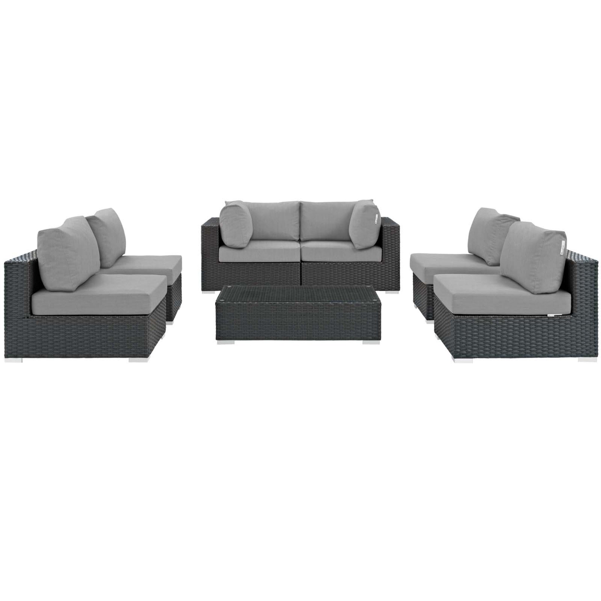 Ergode Sojourn 7 Piece Outdoor Patio Sunbrella Sectional Set - Canvas Gray