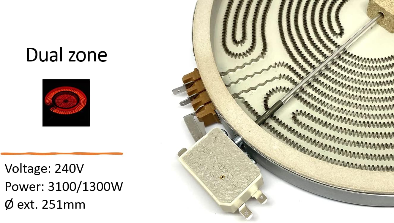 Eika | OEM 2512343818 | 2512343816 | Radiant Dual Surface Element 9 inch | 1300/3100W | 240V | Genuine Part for Most of The Electric