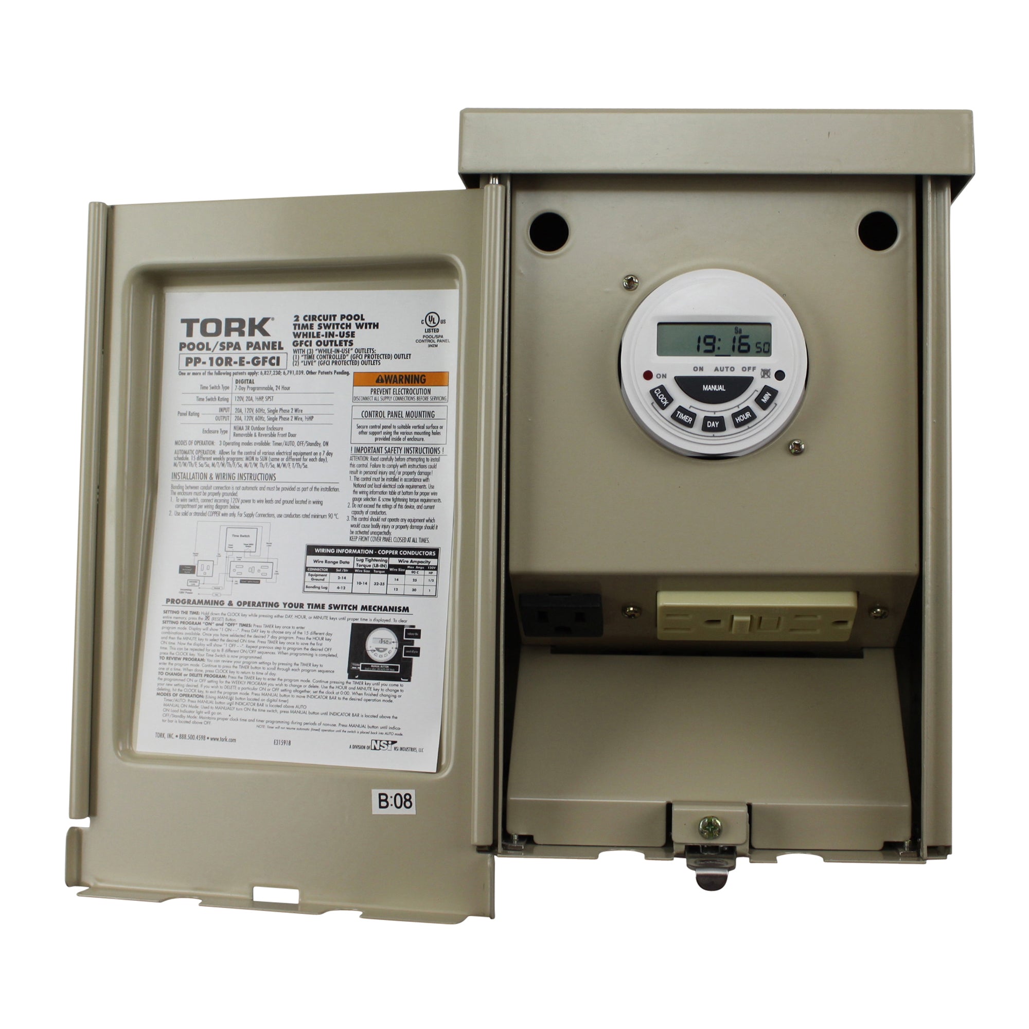 NSI Toys TORK NSI 2 CIRCUIT POOL DIGITAL TIME SWITCH W/ 3 GFCI OUTLETS PP-10R-E-GFCI NIB