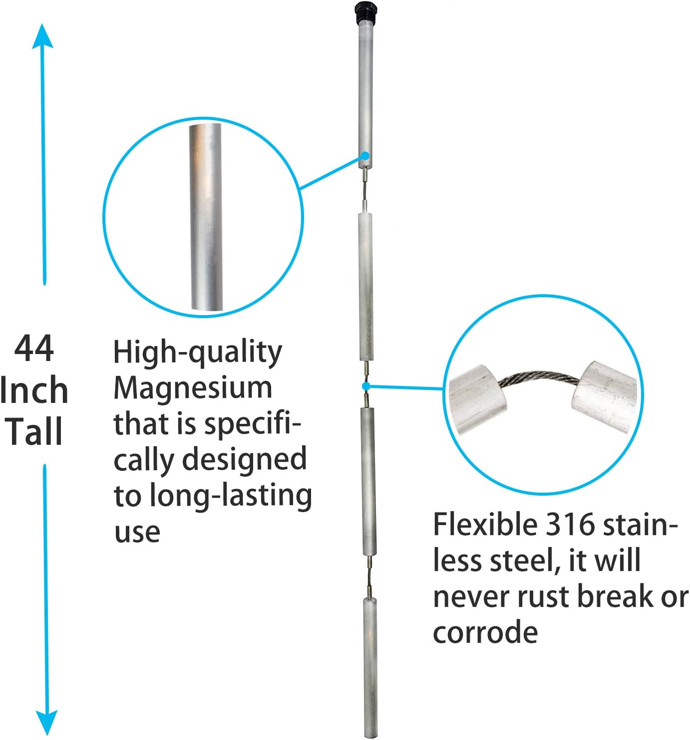 Eau 44 Inch Flexible Magnesium Anode Rod,  Water Heater Anode Rod for GE, Rheem, Reliance, Richmond, Kenmore Water Heater Including