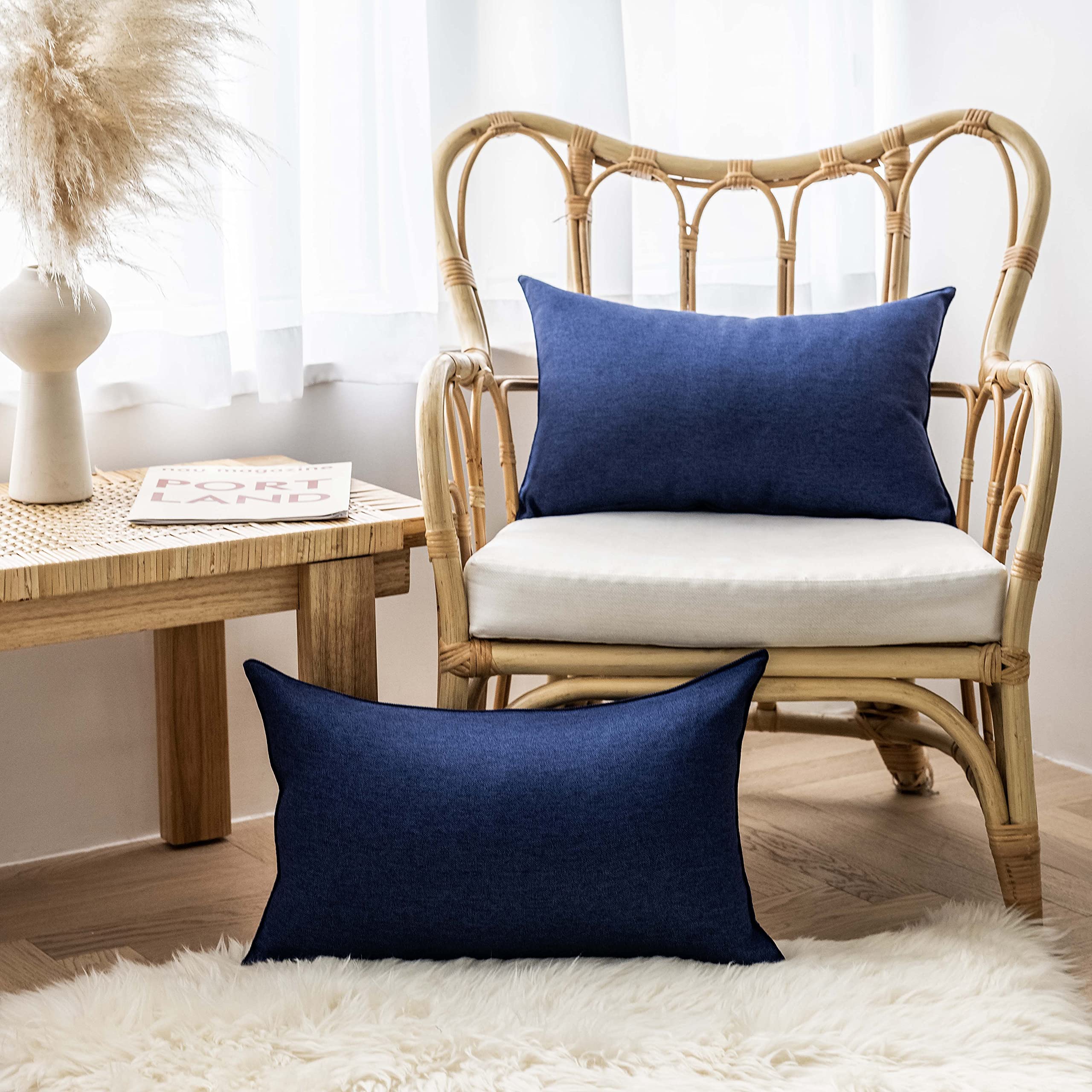 Home Brilliant Patio Pillows Outdoor Waterproof Linen Pillow Covers Rectangle Farmhouse Pillows for Bedroom Office Holidays, Pac