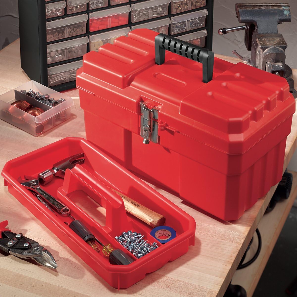 Akro-Mils 09514 ProBox 14-Inch Plastic Toolbox for Tools, Hobby or Craft Storage Toolbox with Removable Tray, 14-Inch x 8-Inch x 8-Inch,