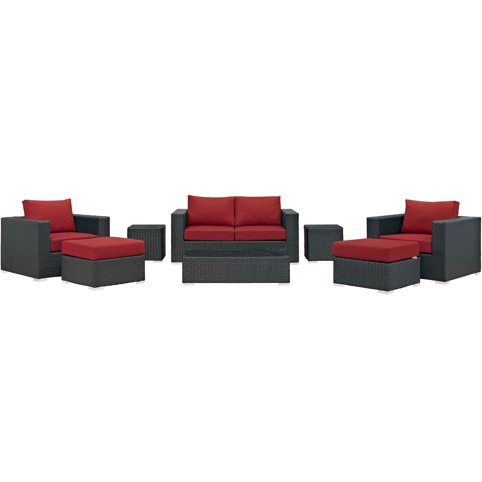 Modway Sojourn 8 Piece Outdoor Patio Sunbrella Sectional Set - Canvas Red