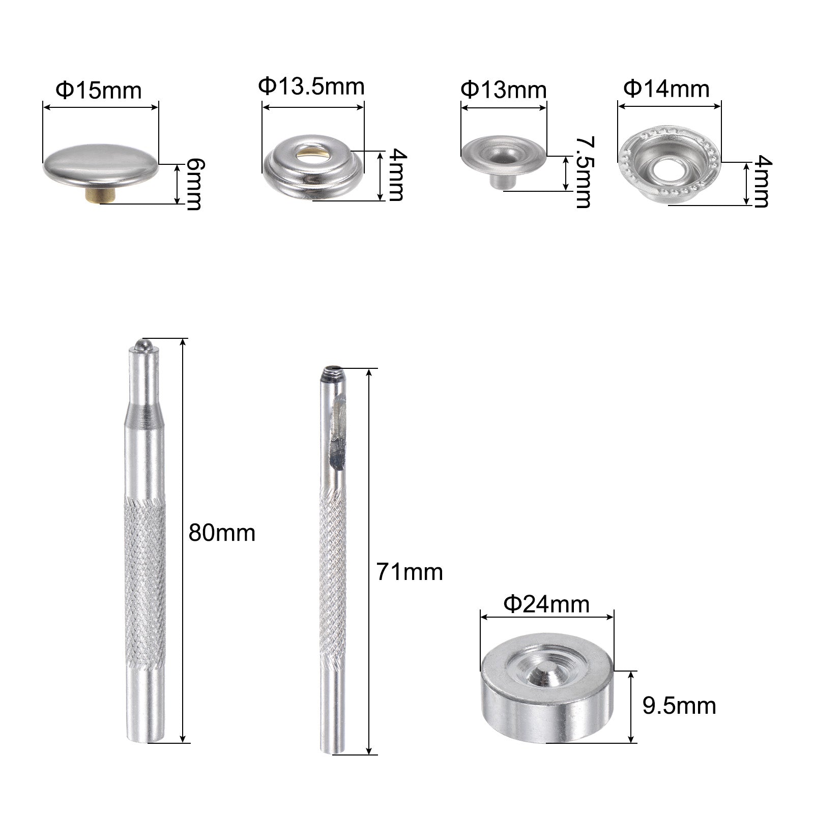 Unique Bargains 45 Sets Snap Fasteners Kit with 3 Setter Tools &a; Box for Clothing, Silver Tone