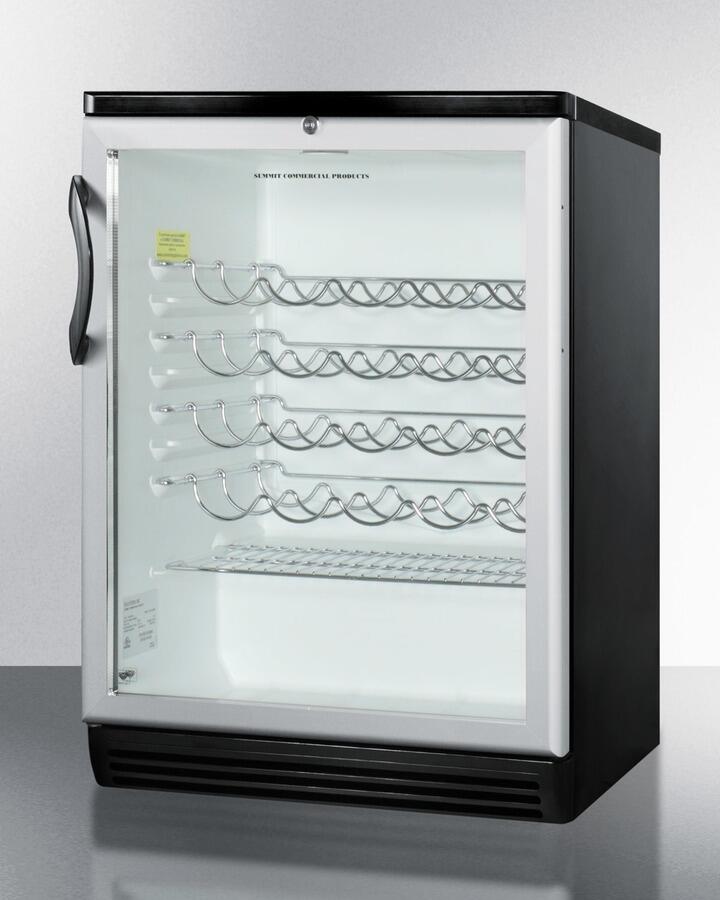 Summit Appliance SWC6GBLBITB 24 in. Wine Cooler for Built-In Undercounter Use with Glass Door Stainless Steel Towel Bar Handle, Black