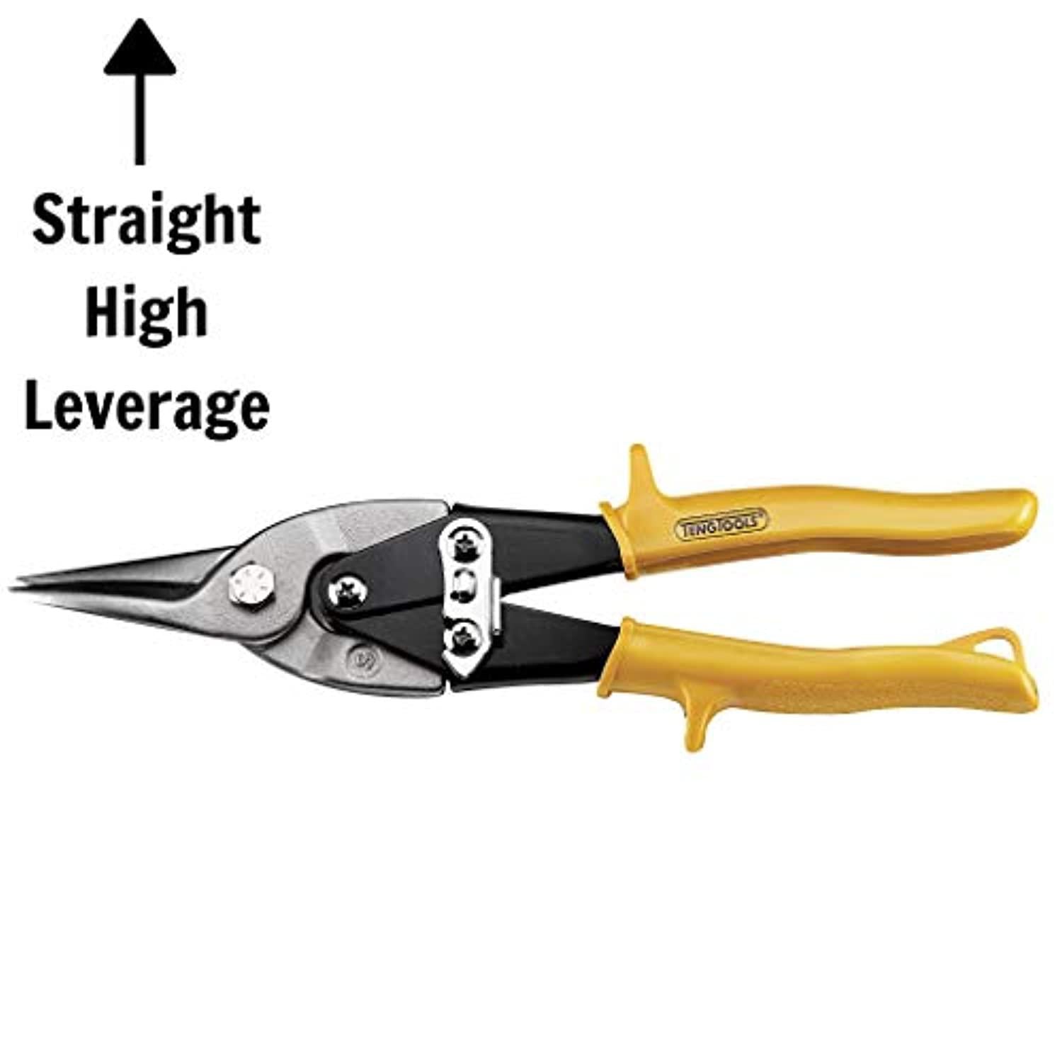 teng tools aviation tin snips - straight cut high leverage tin cutting shears - 490w