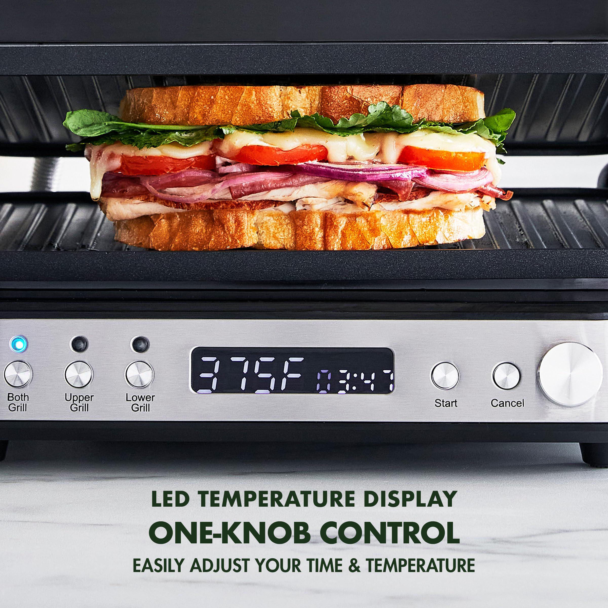 Green Pan greenpan electric indoor stainless steel 6-in-1 contact grill and griddle, healthy ceramic nonstick, dishwasher safe reversib