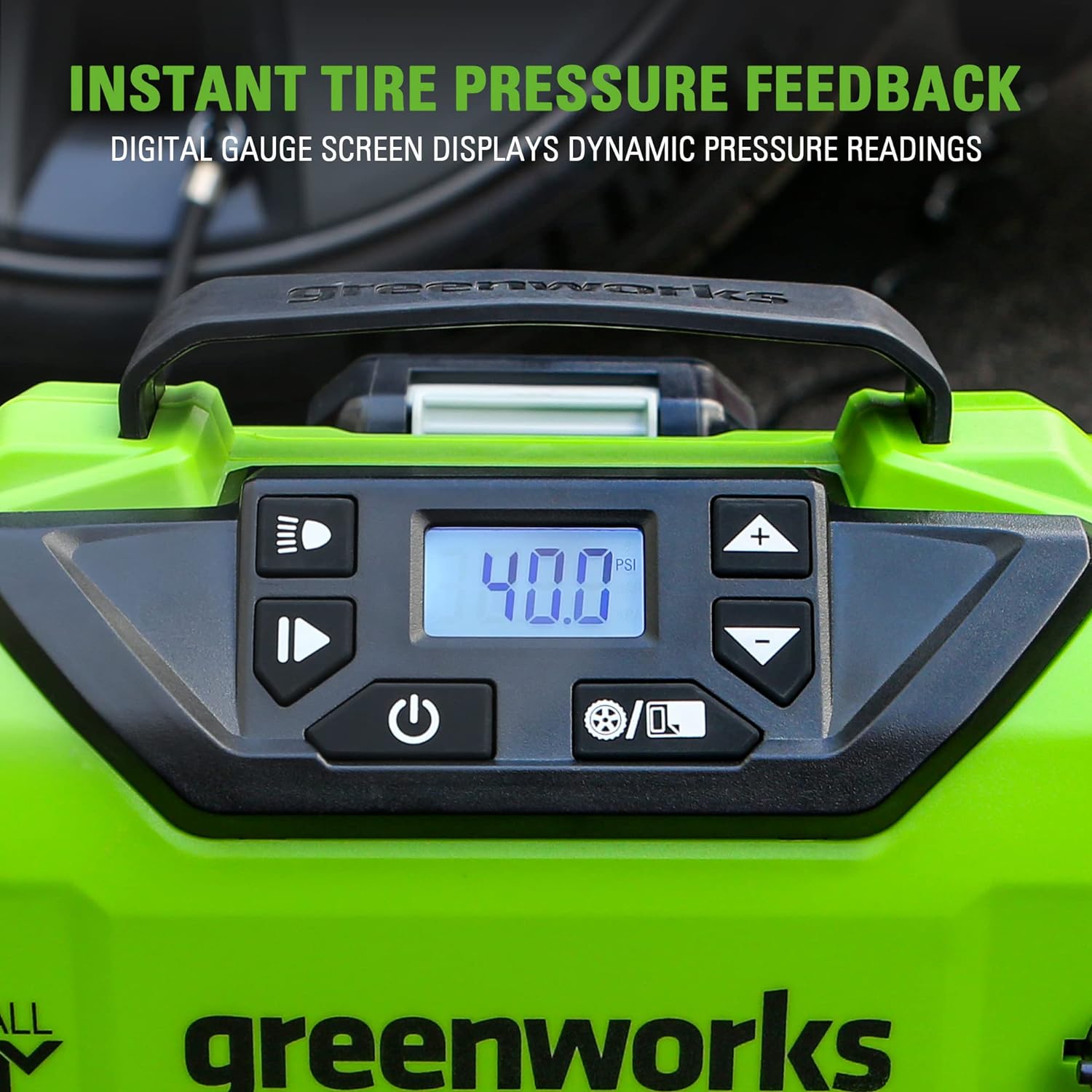 Greenworks 24V Portable Air Compressor - Cordless Tire Inflator, MAX 160 PSI, 2 Power Sources, Auto Shut Off, for Car, Bicycle,