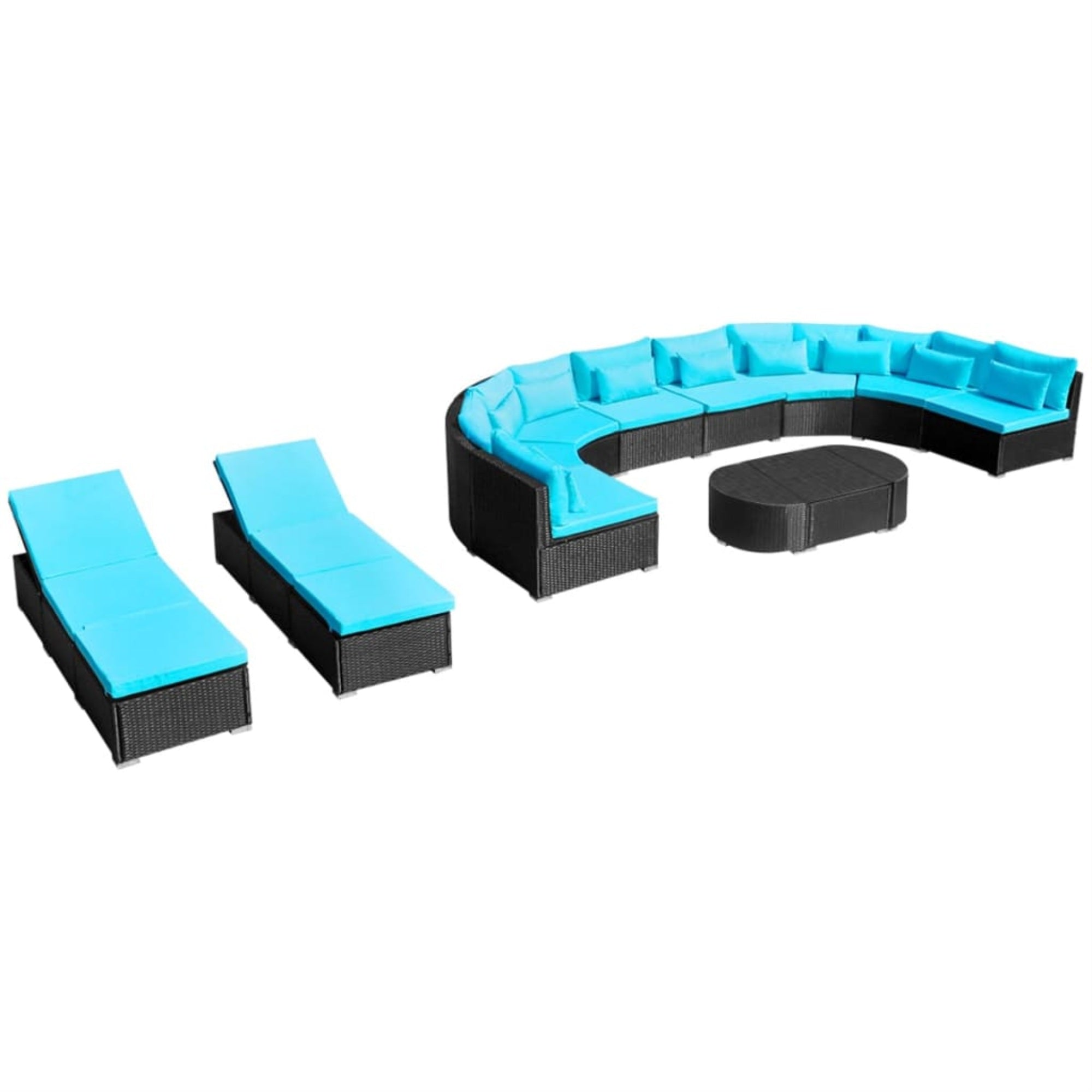 vidaXL 13 Piece Garden Lounge Set with Cushions Poly Rattan Blue Blue