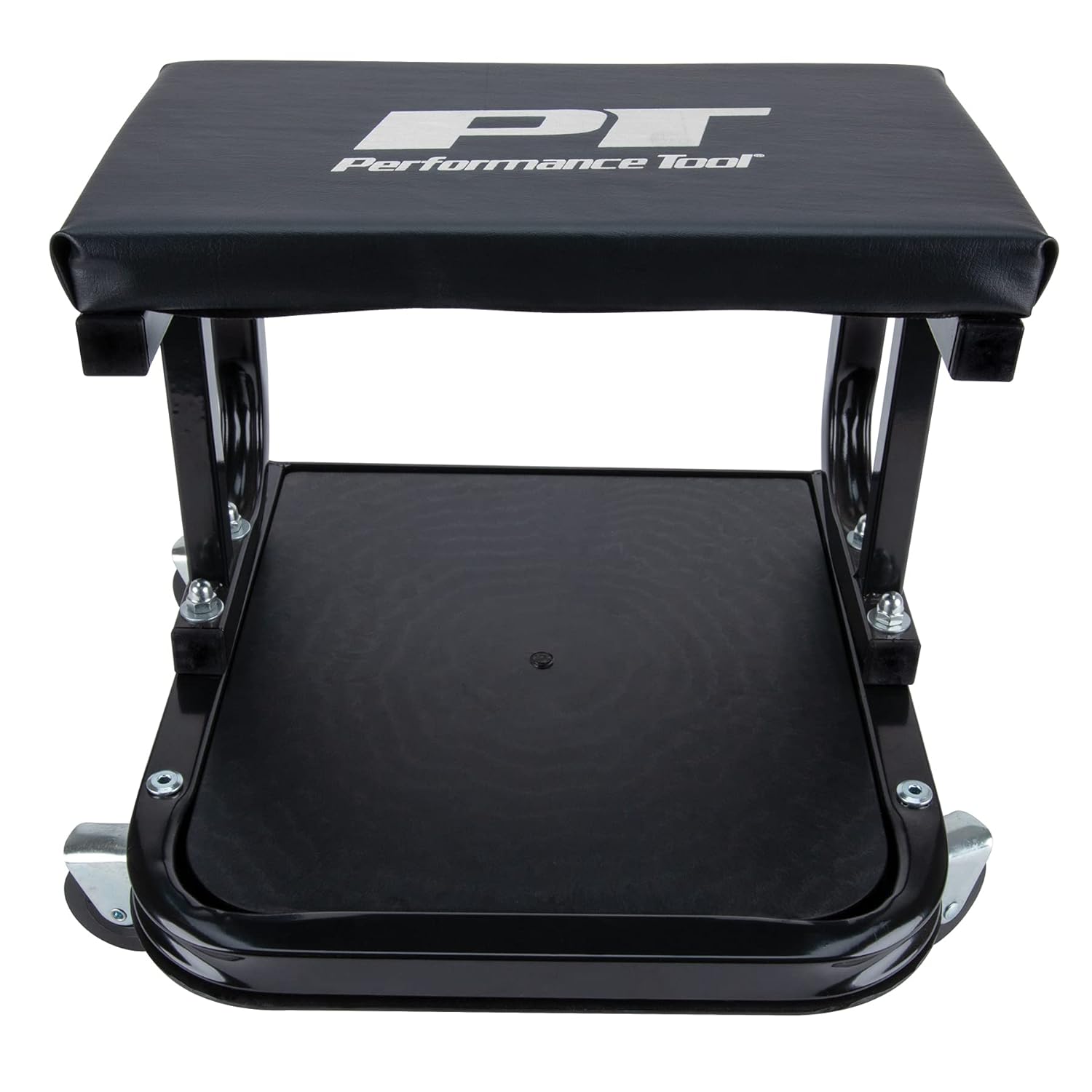 GCP Products C-Frame Creeper Rolling Work Seat With Tool Tray For Mechanic Garages And Workshops, Black, 11.5 X 12.5-Inch Tray