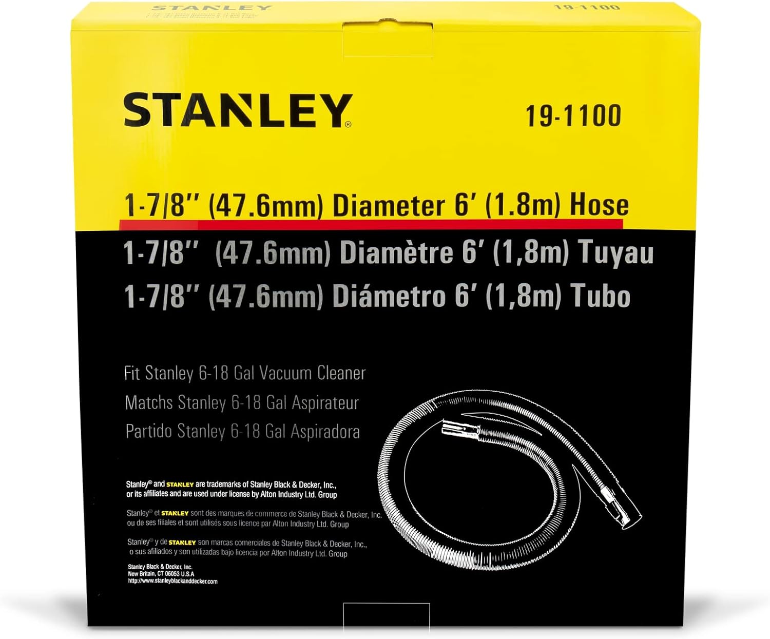 Stanley 19-1100 Wet and Dry Vacuum Extension Hose, 1-7/8 inch, 6 Feet, Fit for  6-18 Gallon Wet/Dry Vacuum Cleaners, Compatible with SL