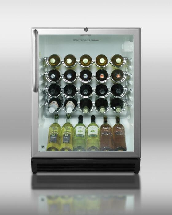 Summit Appliance SWC6GBLBITB 24 in. Wine Cooler for Built-In Undercounter Use with Glass Door Stainless Steel Towel Bar Handle, Black