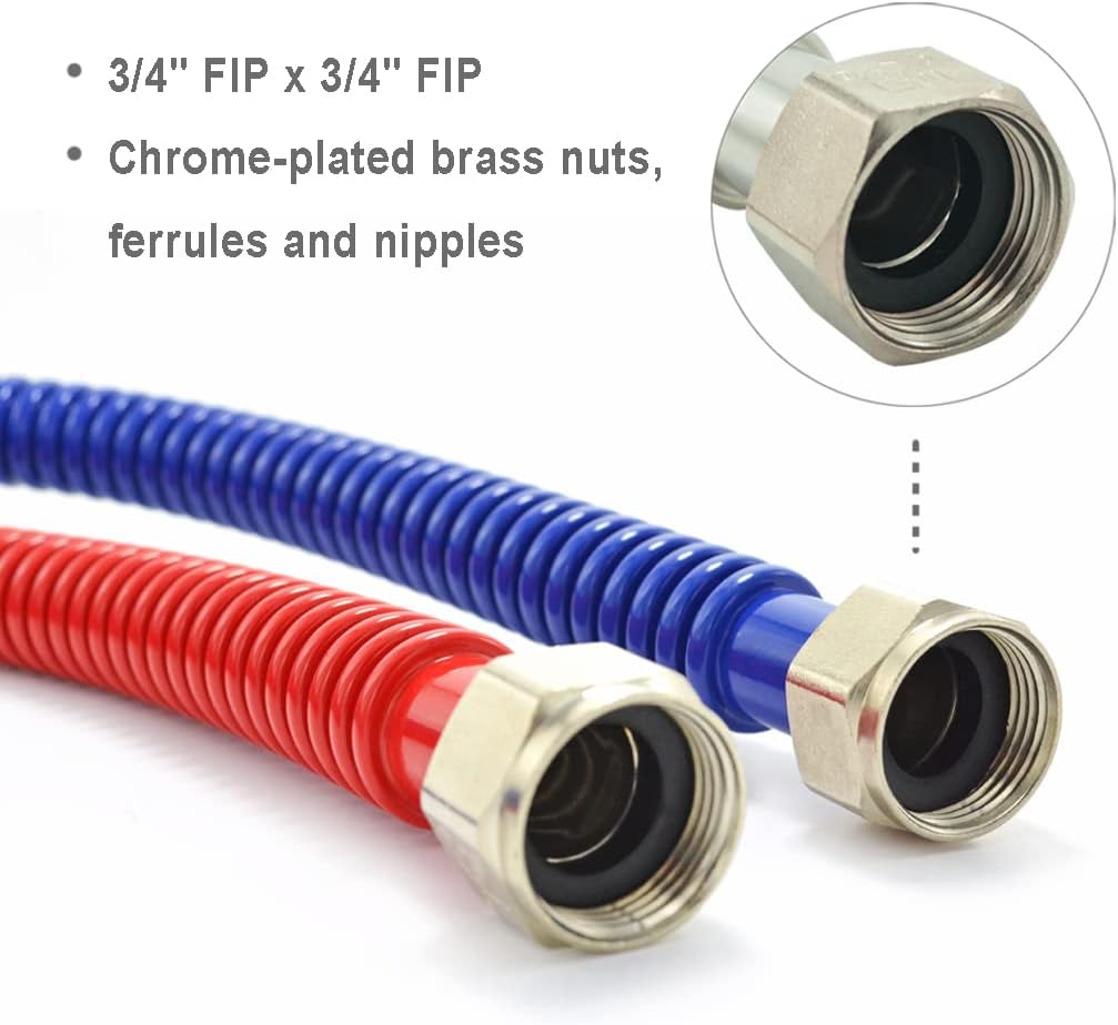 TT FLEX Flexible Stainless Steel Corrugated Water Heater Connector,Hot and Cold Color Coded,3/4
