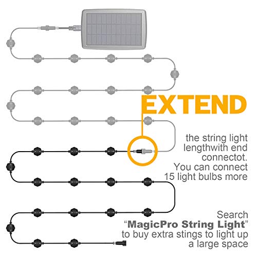 MagicPro Solar String Lights, MagicPro 15 LED Light Bulbs Solar String Light Waterproof Heavy Duty Outdoor Solar Lights 44 Ft for Garden