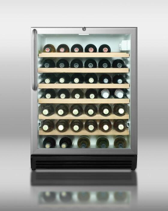 Summit Appliance SWC6GBLBITB 24 in. Wine Cooler for Built-In Undercounter Use with Glass Door Stainless Steel Towel Bar Handle, Black