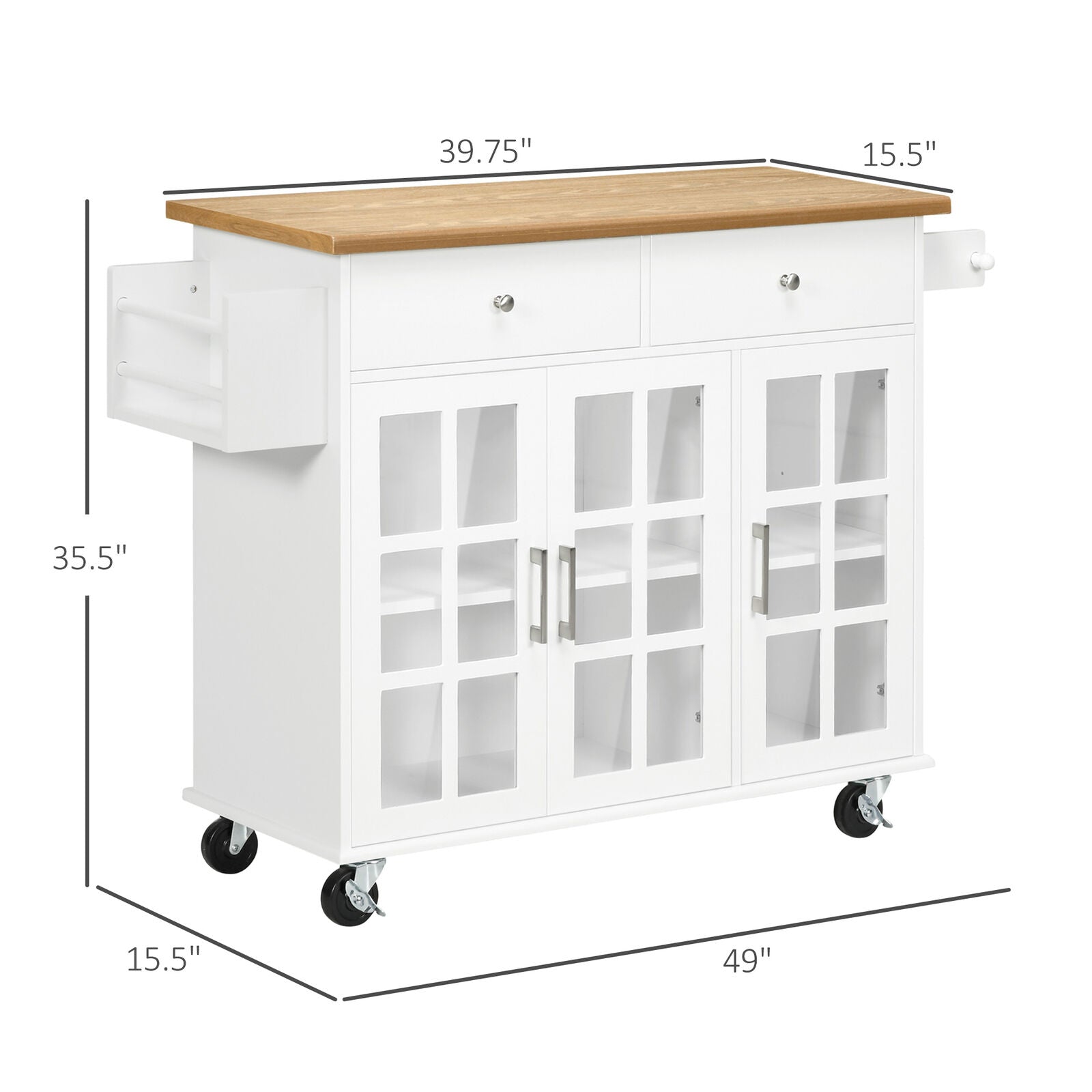 GCP Products Kitchen Island On Wheels With Drawers, Cupboards, Towel Rack