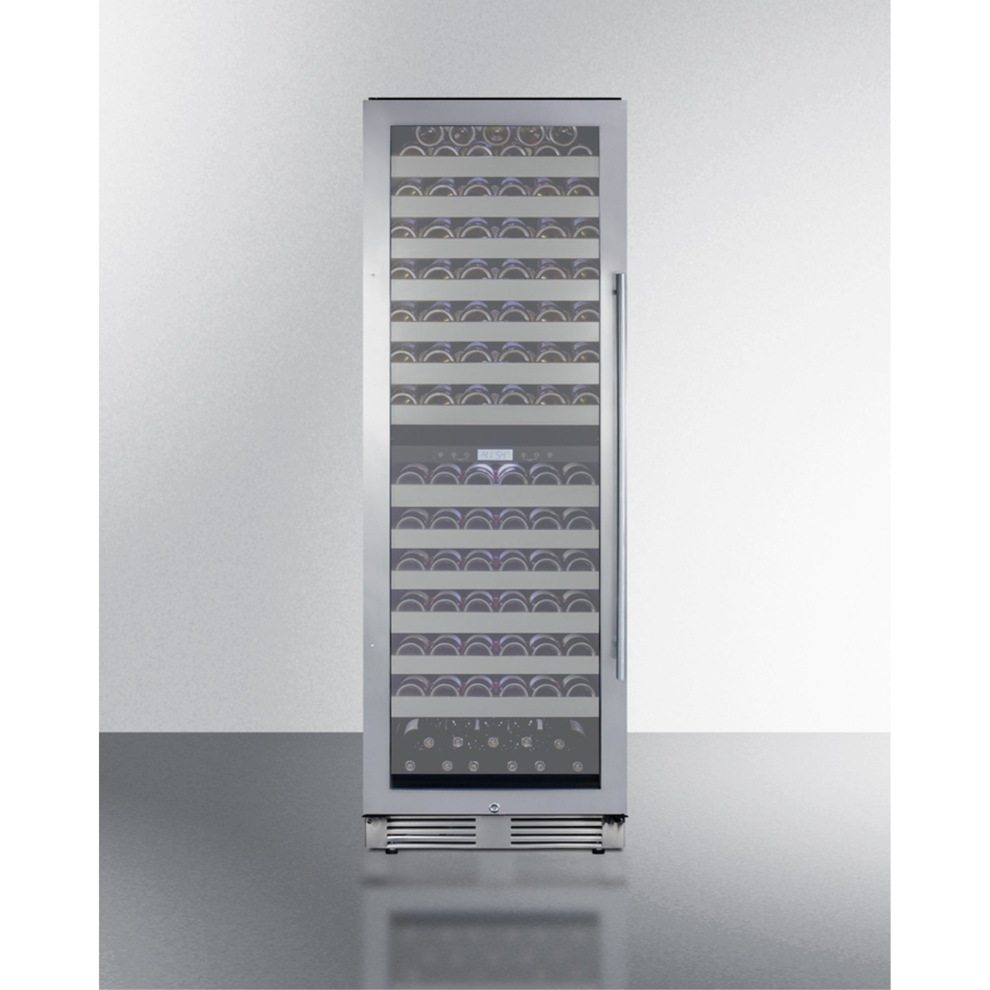 Summit Commercially approved dual zone wine cellar for built-in or freestanding use with seamless stainless steel door and full-exten