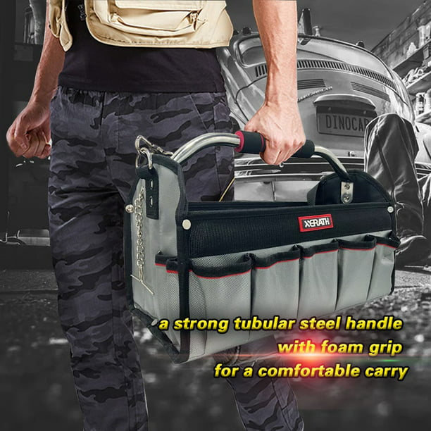 XERATH 16 inch 25 Pocket Mufti-Functional Wide Foldable Tool Open Tote Bag