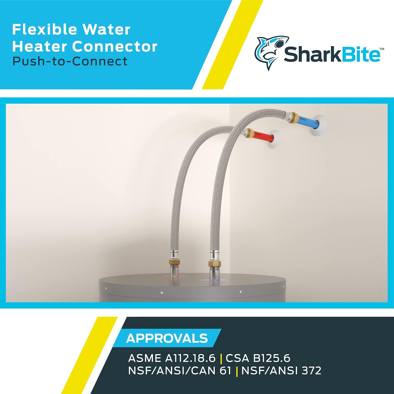 Cash Acme SharkBite 3/4 Inch x 3/4 Inch FIP x 24 Inch Stainless Steel Braided Flexible Water Heater Connector, Push To Connect Brass Plum