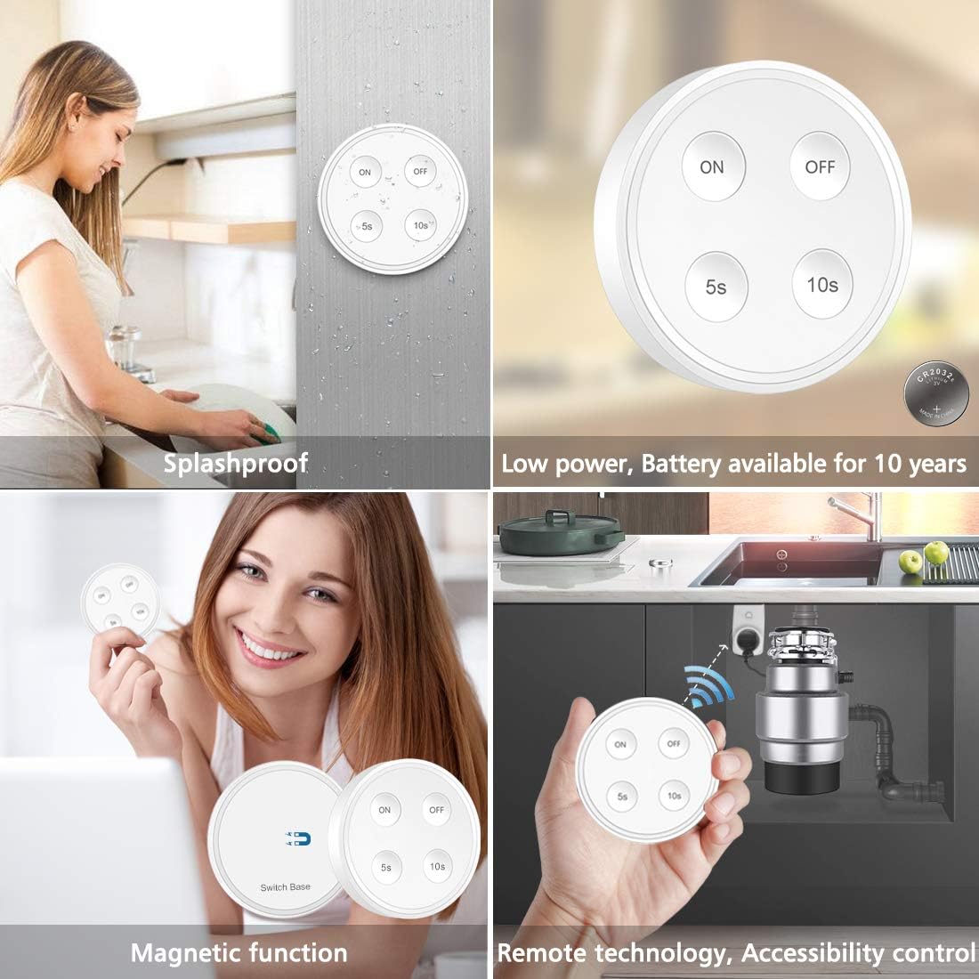 didikit Garbage Disposal Wireless Switch Kit, Sink Top Waste Disposal On/Off Switch Remote with 5s/10s Timer, Air Switch Replac