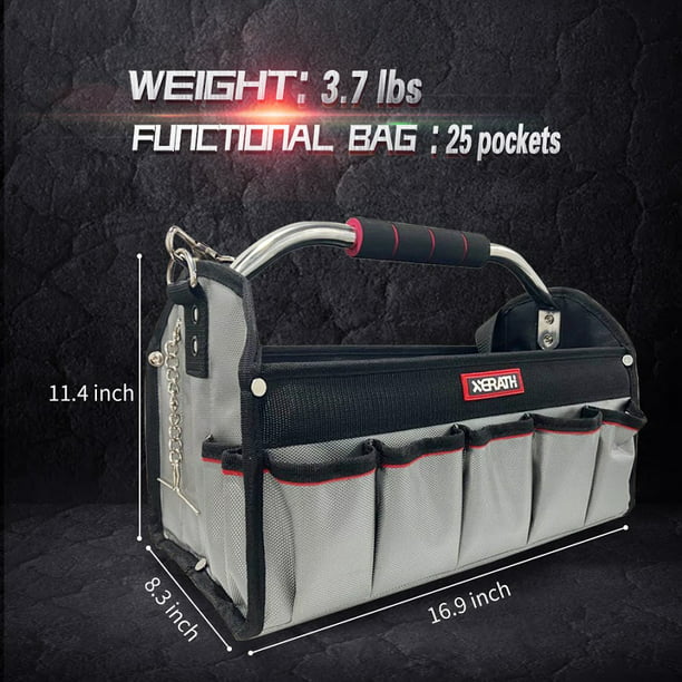 XERATH 16 inch 25 Pocket Mufti-Functional Wide Foldable Tool Open Tote Bag