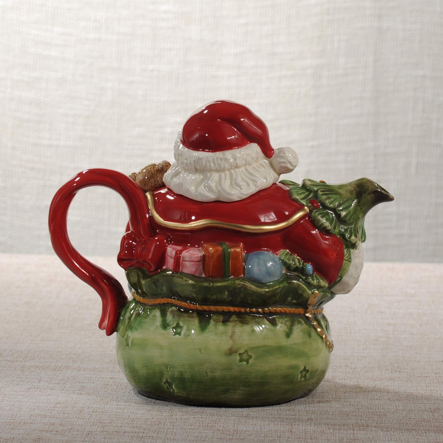 Minigift Ceramic Teapot and Coffee Pot, Christmas Holiday Gifts with 3D Handpainted Santa Claus Design-8 inch L