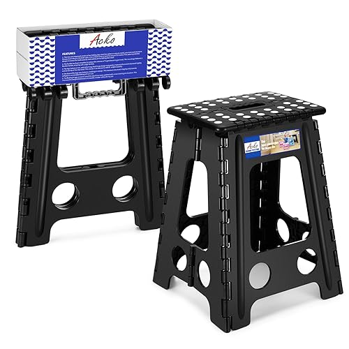 ACKO Folding Step Stool 17.5 Inch Stool 400 LB Weight Capacity Plastic Foldable Step Stools for Adults and Kids, Folding Stool S
