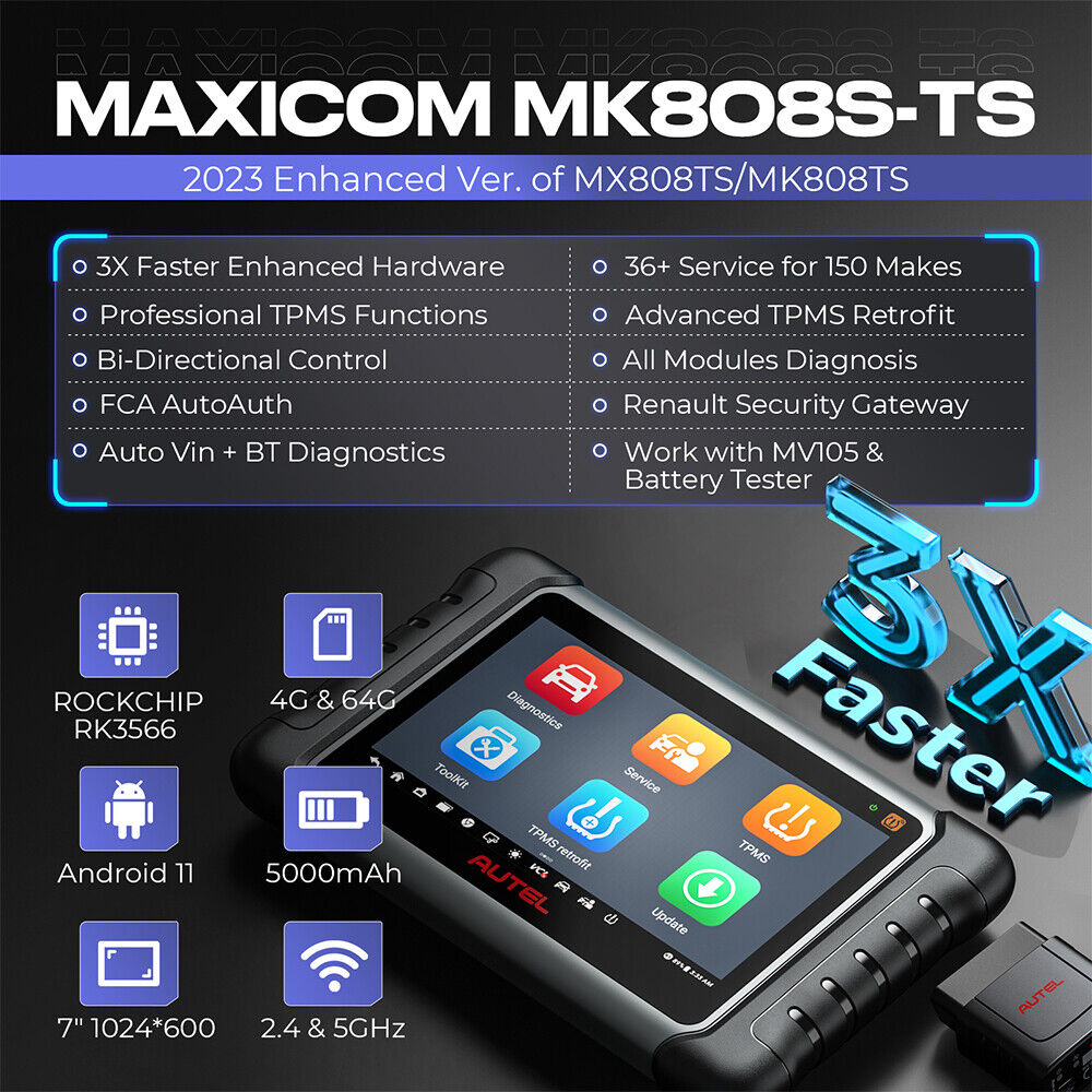 Autel MaxiCOM MK808S-TS Car Diagnostic Scan Tool TPMS Relearn Programming Scanner with 36+ Services AutoAuth for FCA SGW