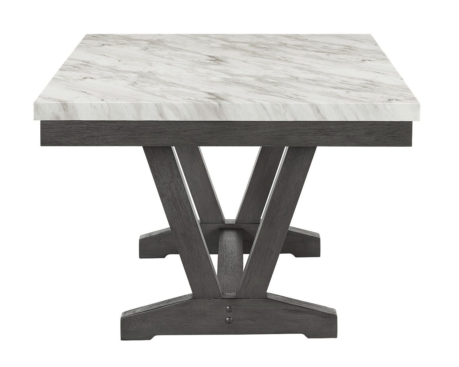 Esofastore 6Pc Dining Room Set Faux Marble Table Upholstered Wing Back Chairs Bench Gray Finish Furniture