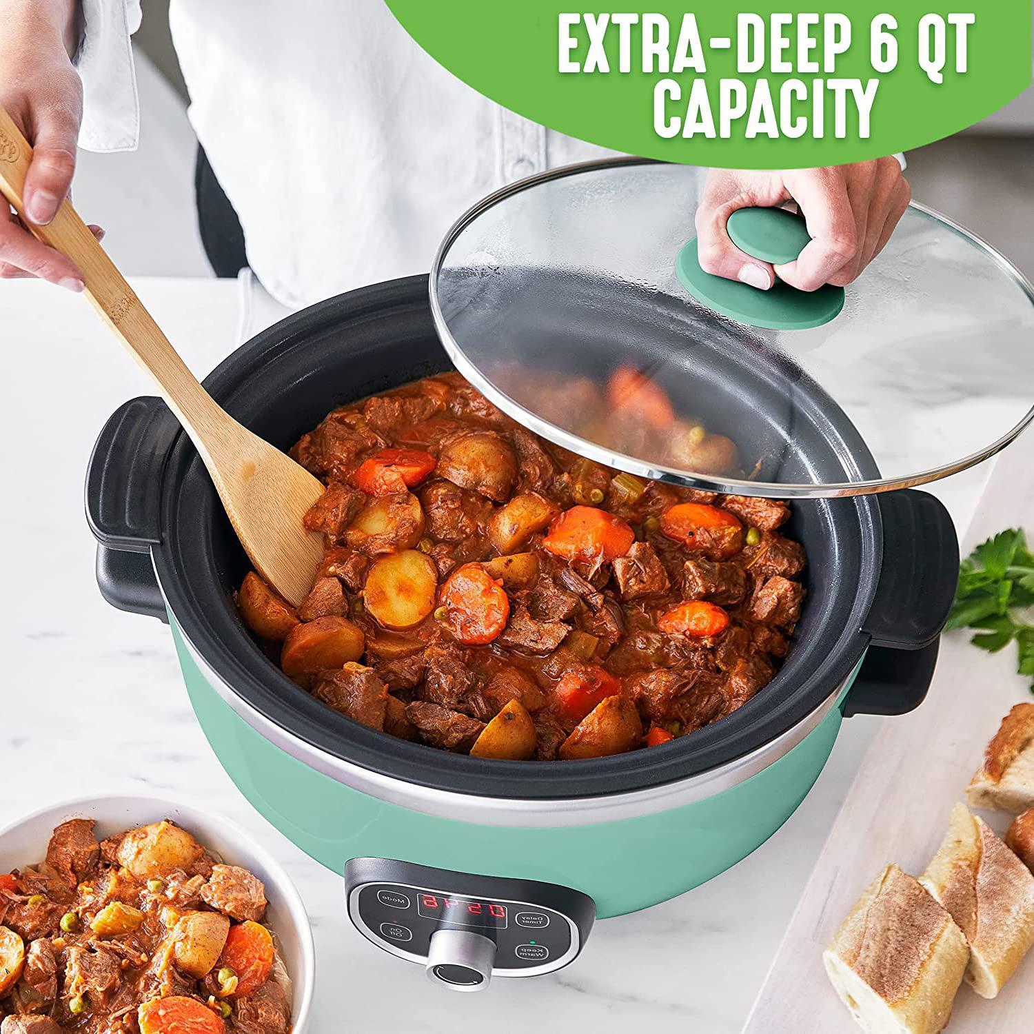 NOZAYA 6-quart nonstick electric slow cooker - programmable ceramic slow cookers with digital timer, removable lid and pot, dishwash