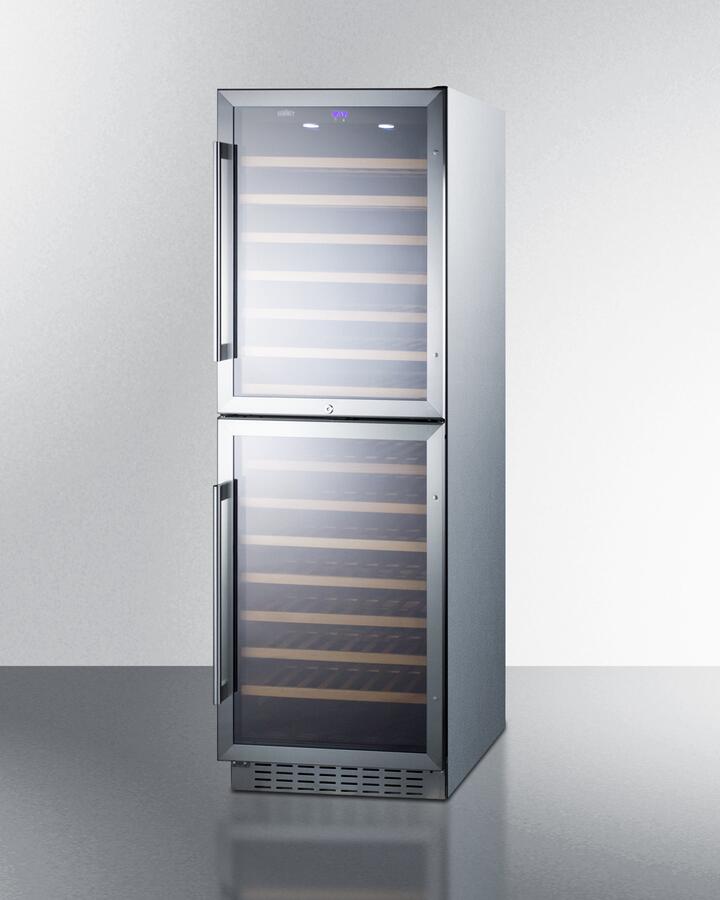 Summit SWC1875BCSS 24 Dual Zone Wine Cellar|118 Capacity Recessed  Digital Thermostat|Slide-Out Wooden Shelves in Stainless Steel
