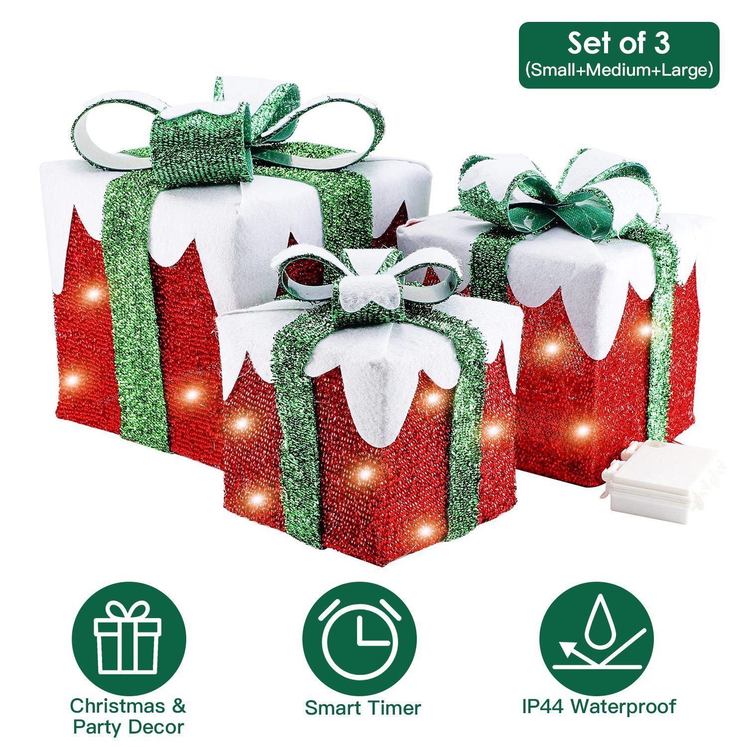 Great Choice Products Christmas Lighted Gift Boxes Set Of 3 Indoor Outdoor Home Yard Party Decoration