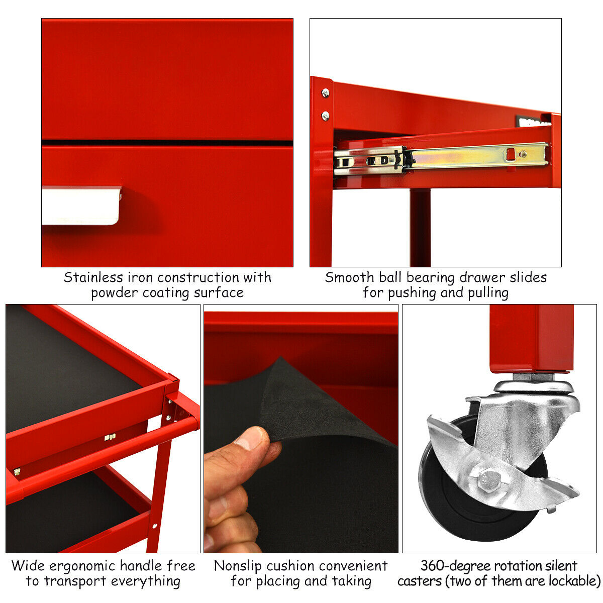 Costway Three Tray Rolling Tool Cart Mechanic Cabinet Storage ToolBox Organizer w/Drawer