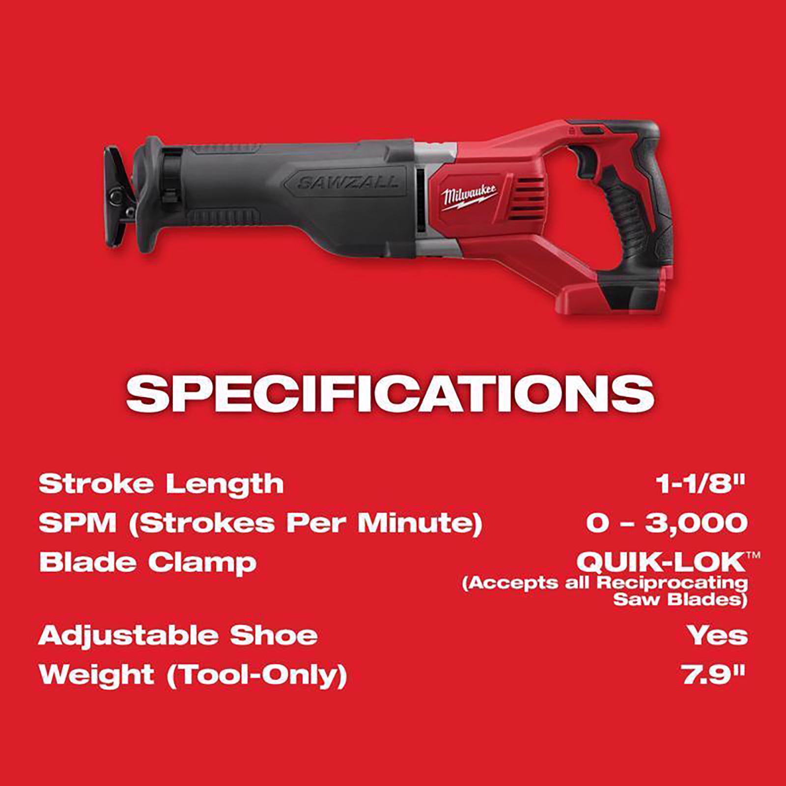 Milwaukee 2621-20 M18 SAWZALL 18V Cordless Reciprocating Saw