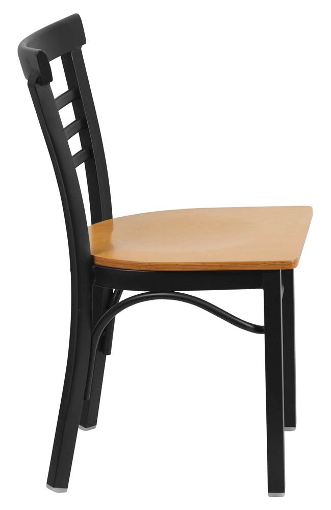 Flash Furniture  Hercules Series Ladder Back Metal Restaurant Chair with Natural Wood Seat black