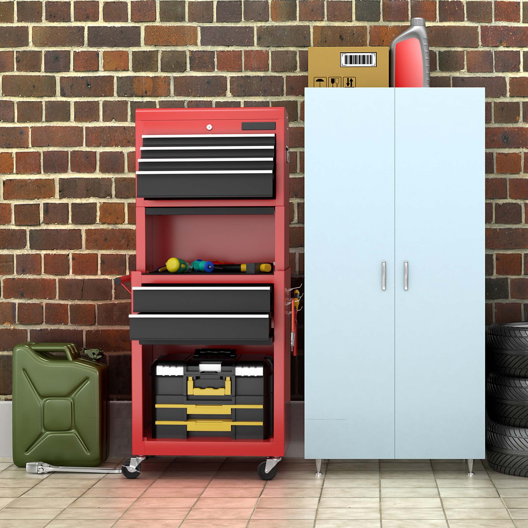 Costway High Capacity 6-Drawer Rolling Tool Chest Storage Cabinet Toolbox Combo with Riser