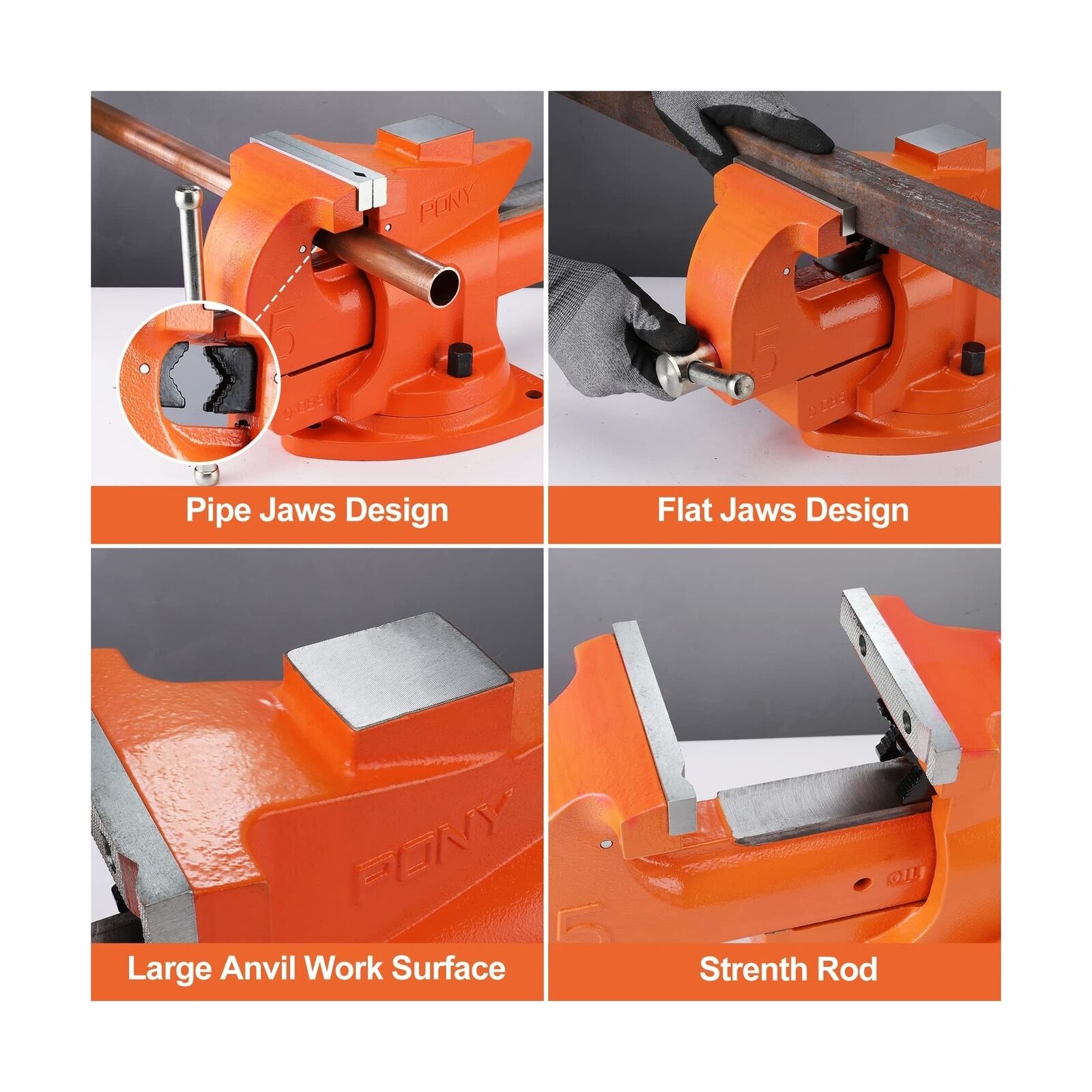 GCP Products Heavy Duty Bench Vise, 5-Inch Jaw Width 7-Inch Jaw Opening, 360-Degree S...