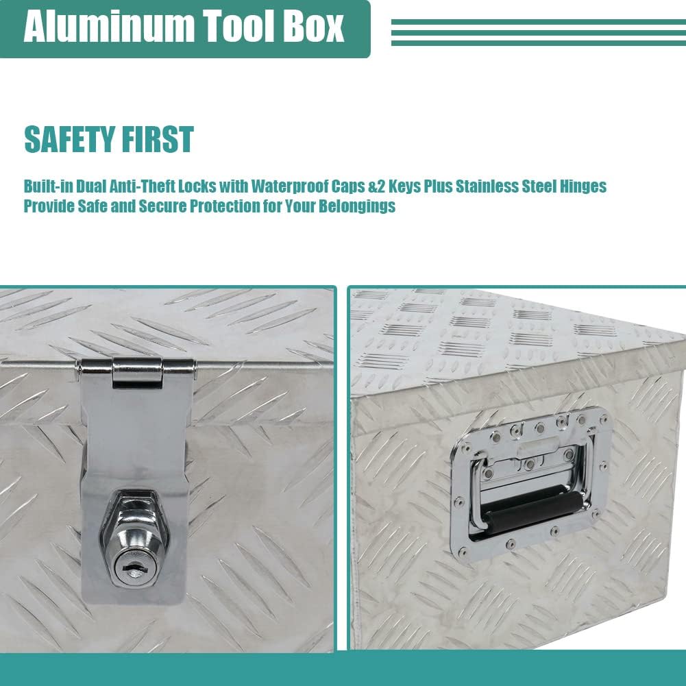 MOOSUN 30 Inch Heavy Duty Aluminum Diamond Plate Tool Box Chest Box Pick Up Truck Bed RV Trailer Toolbox Storage Lockable Organizer wi