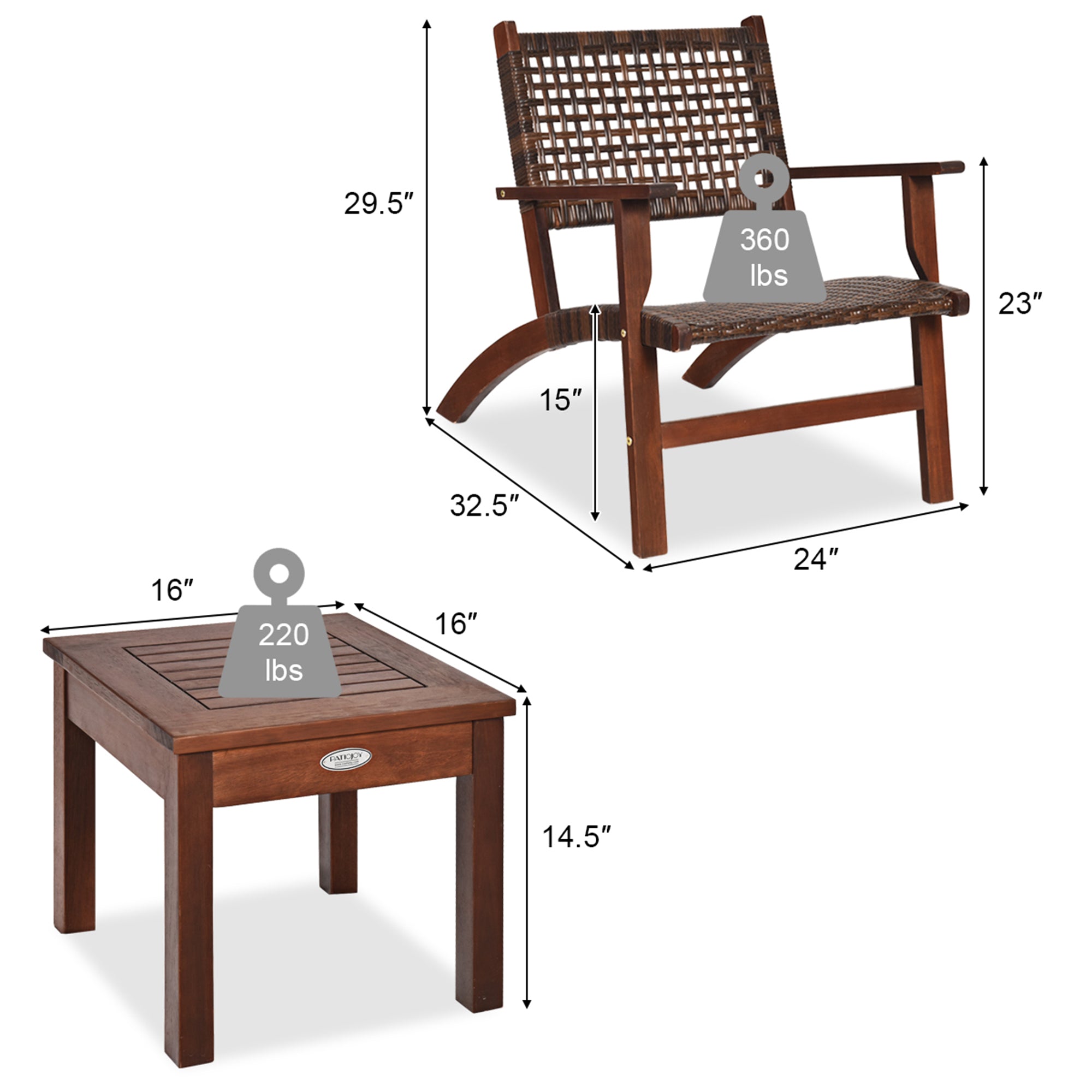 Costway 3PCS  Patio Rattan Furniture Set  Coffee Table