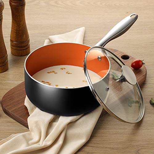 MICHELANGELO 3 Quart Saucepan with Lid, Ultra Nonstick Coppper Sauce Pan with Lid, Small Pot with Lid, Ceramic Nonstick Saucepan